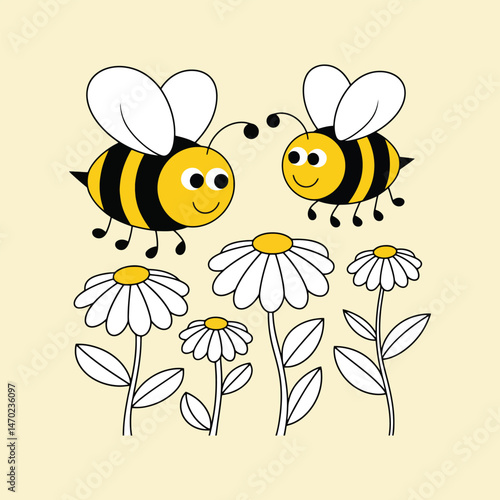 Cute honey bee hand drawn vector art illustration