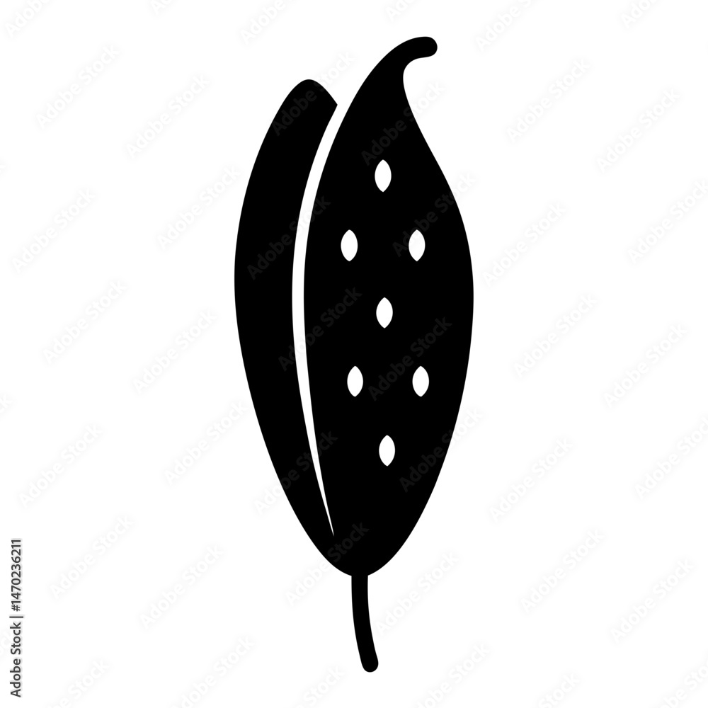 Stylized Black and White Image of Leaves with Dots and Unique Shape Stylized Black and White Image of Leaves with Dots and Unique Shape