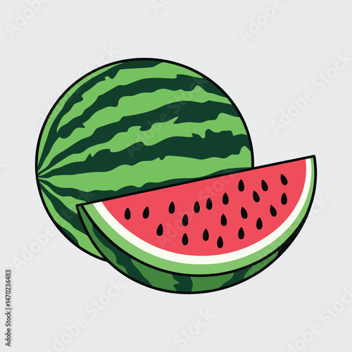 Watermelon  hand drawn vector art illustration in flat design