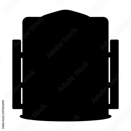 Symmetrical silhouette of a black chair with side panels and rounded back