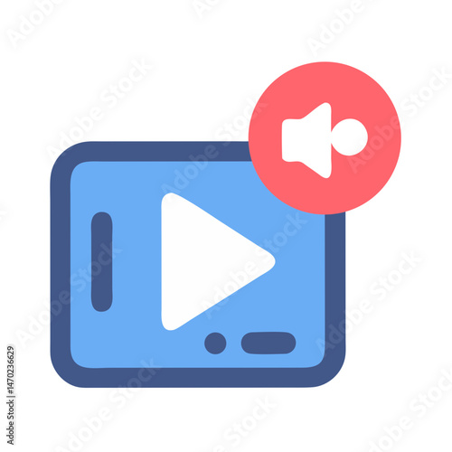 Video Play with Notification Icon Representing New Media Alert and Content Update