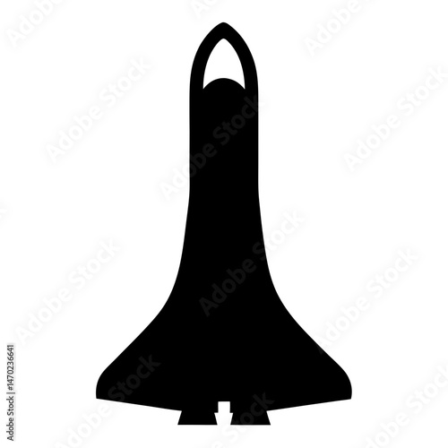 A silhouette image of a space shuttle launch vehicle ready for liftoff