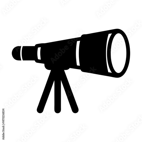 Simple Silhouette of a Telescope on a Tripod Stand for Observation