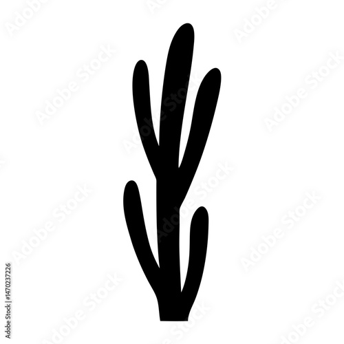 Simple Black and White Silhouette of an Upward Growing Spiky Plant
