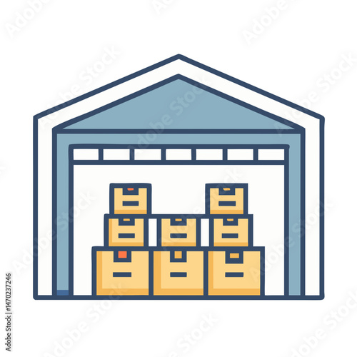 Warehouse Interior with Boxes Icon Representing Storage Facility and Inventory Organization