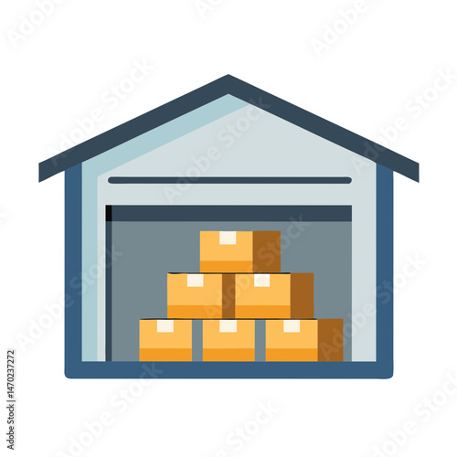Warehouse Interior with Boxes Icon Representing Storage Facility and Inventory Organization