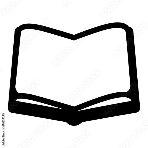 Stylized open book icon with thick black lines and white pages