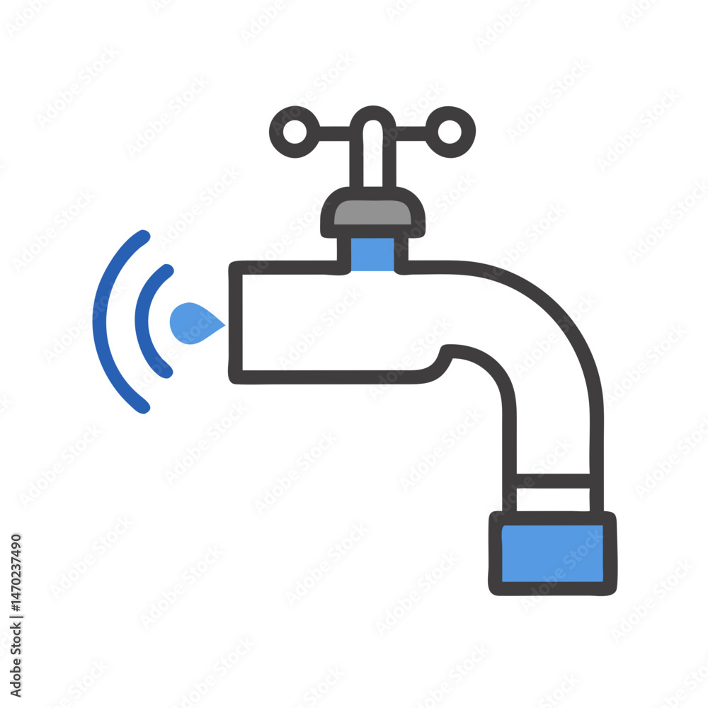Water Faucet Tap with Stream Icon Representing Plumbing and Water Flow Water Faucet Tap with Stream Icon Representing Plumbing and Water Flow