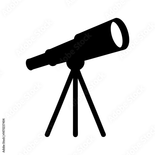 Black silhouette of a telescope on a tripod, looking out to space