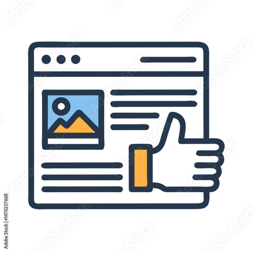 Webpage with Thumbs Up Icon Representing Article Approval or User Engagement
