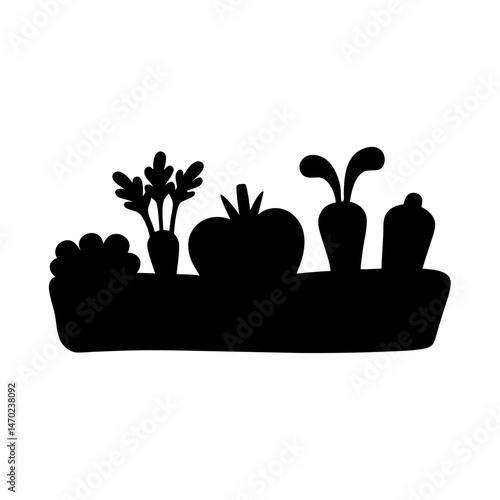 Silhouette of a bountiful harvest basket filled with vegetables and herbs