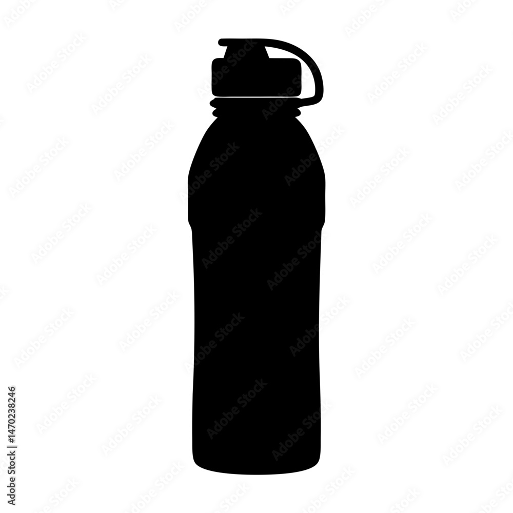 Monochrome silhouette of a reusable water bottle with a fliptop lid Monochrome silhouette of a reusable water bottle with a fliptop lid