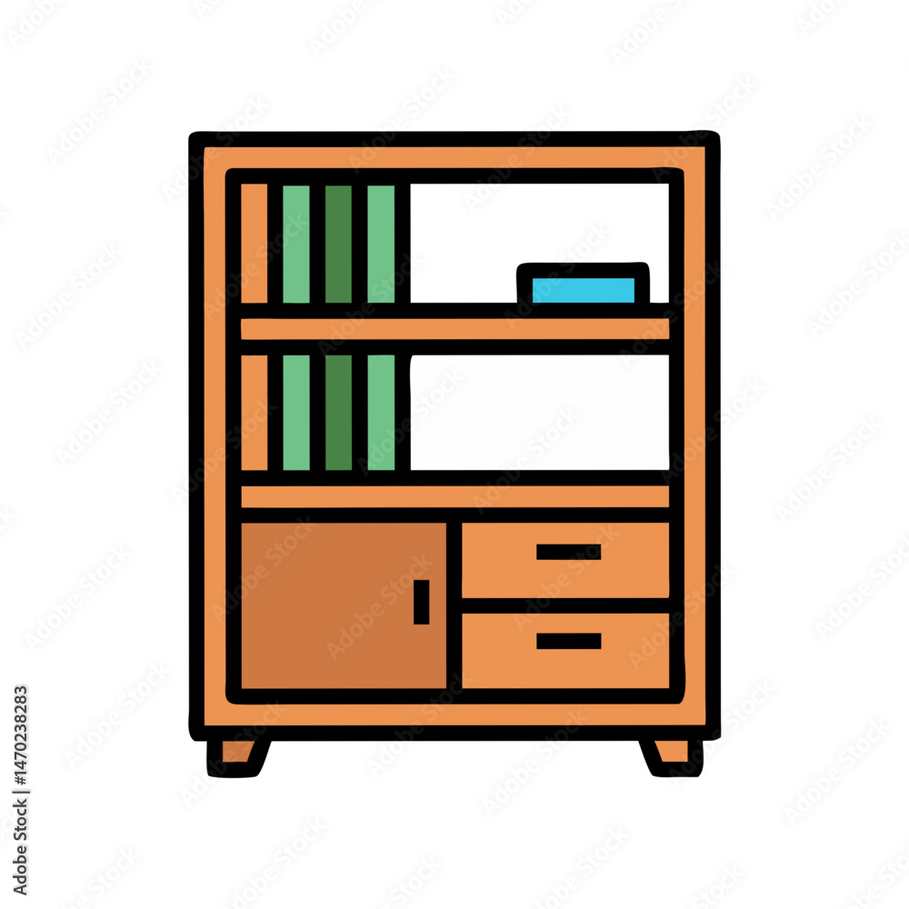 Wooden Bookshelf with Storage Icon Representing Home or Office Furniture Wooden Bookshelf with Storage Icon Representing Home or Office Furniture