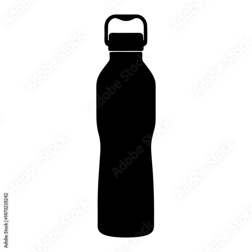 Black silhouette of a reusable water bottle with a handle on white