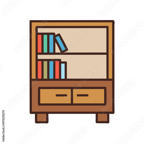 Wooden Bookshelf with Storage Icon Representing Home or Office Furniture