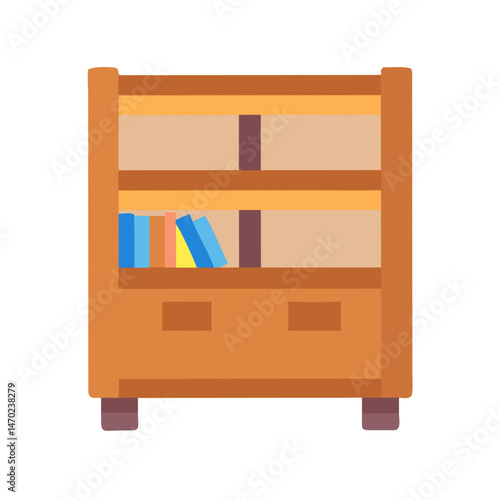 Wooden Bookshelf with Storage Icon Representing Home or Office Furniture