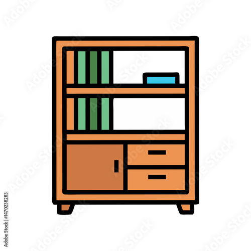 Wooden Bookshelf with Storage Icon Representing Home or Office Furniture