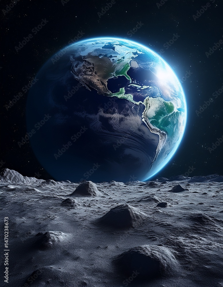 Fototapeta premium Erde aus Sicht des Mondes – stille Beobachtung