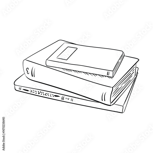 A stack of book hand drawn on transparent background. Vector image drawn with black lines. Back to school and knowledge day.