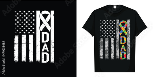 Autism Awareness Dad USA Flag Fathers day T-Shirt
