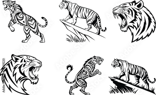 tiger vector silhouette  icon 