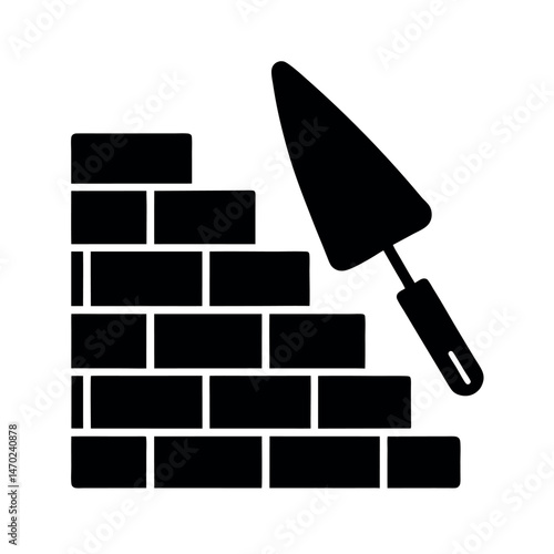 brickwork and trowel solid icon 