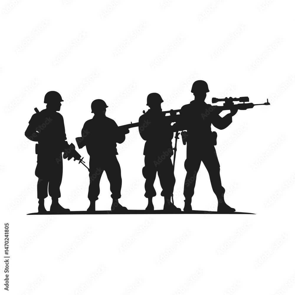 Obraz premium army soldiers sniper rifle on duty vector art silhouette