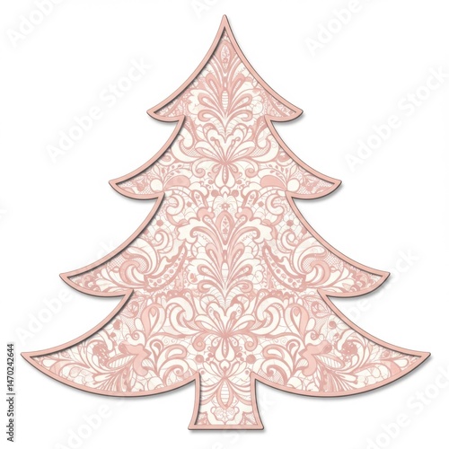 Pink Damask Pattern Christmas Tree Illustration