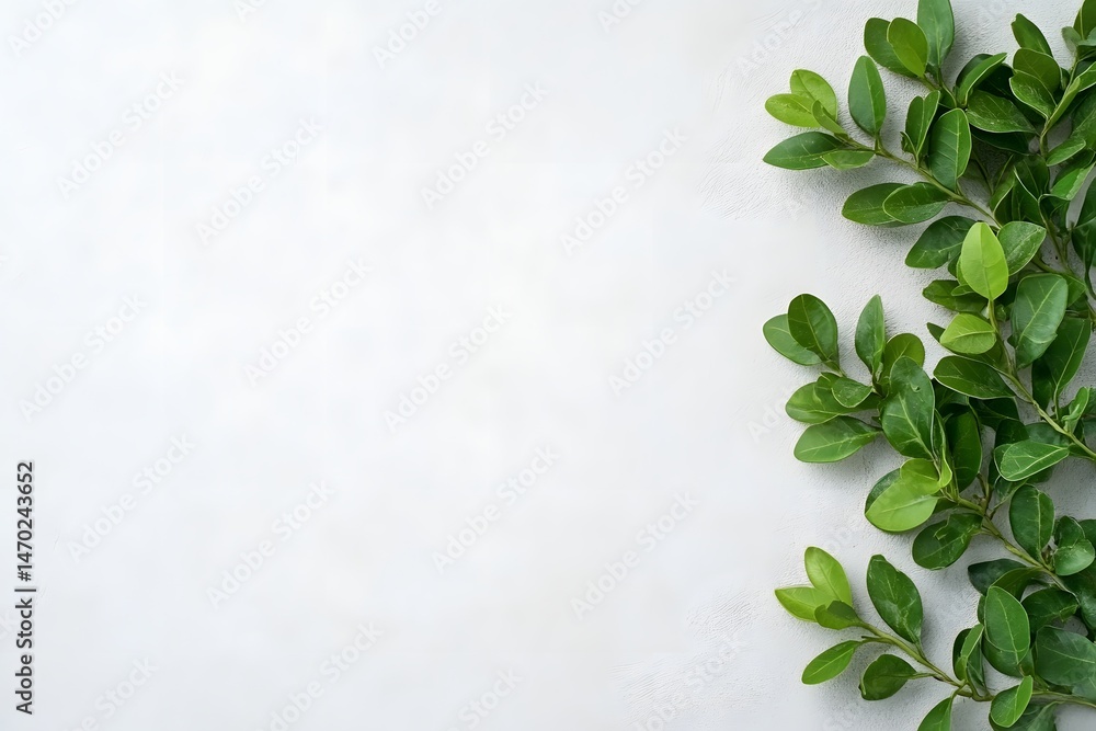 Obraz premium Lush Green Leaves on White Background Botanical Flat Lay Photography