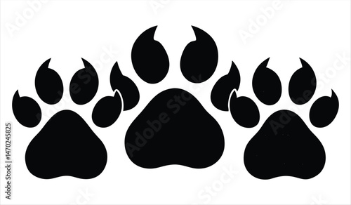 Black Paw Print Silhouette Set, Animal Track Vector Icons, On a White Background
