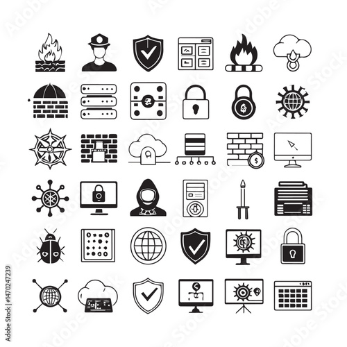 cyber security and data protection icon set for web and apps