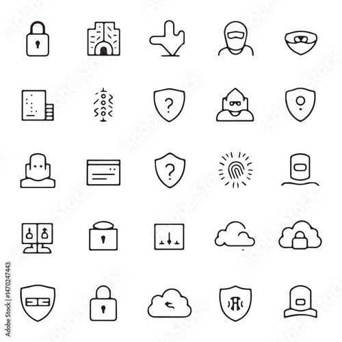 cyber security and data protection icon set for web and apps