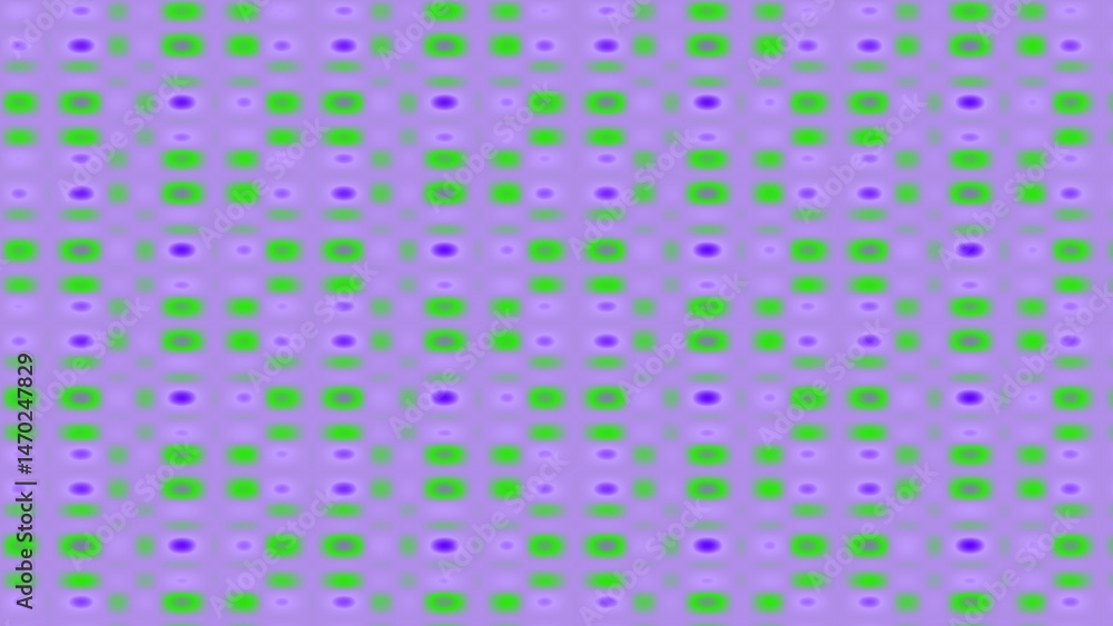 Repeating geometric pattern of blurred squares and dots in shades of purple and green Repeating geometric pattern of blurred squares and dots in shades of purple and green