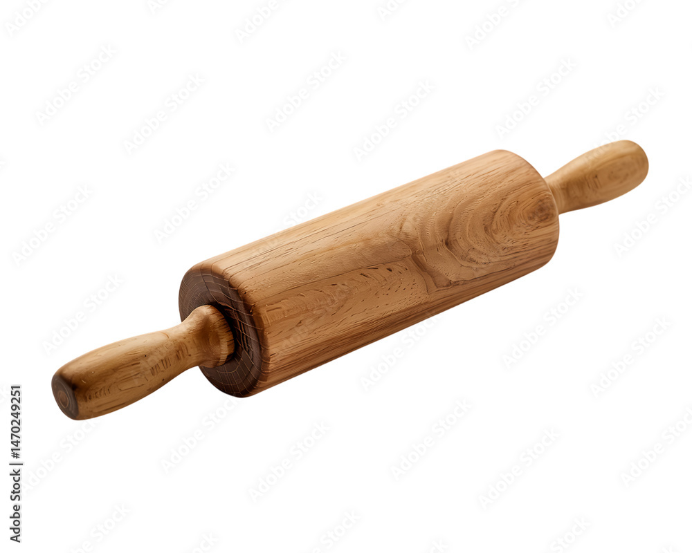 Wooden rolling pin on a white surface for baking tasks Wooden rolling pin on a white surface for baking tasks