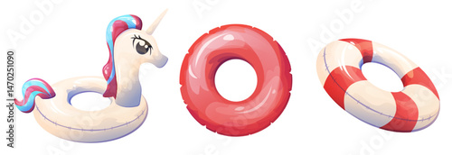 A Group of Beautiful Swim Rings. A Set of Three Lifesaving Float Rings.