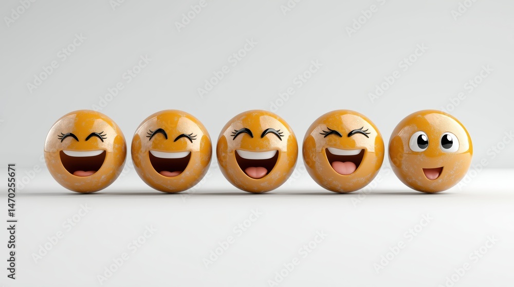 Collection of cute happy emoji icons showing cheerful expressions for fun and communication