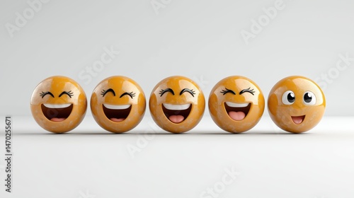 Obraz na płótnie Collection of cute happy emoji icons showing cheerful expressions for fun and communication w salonie