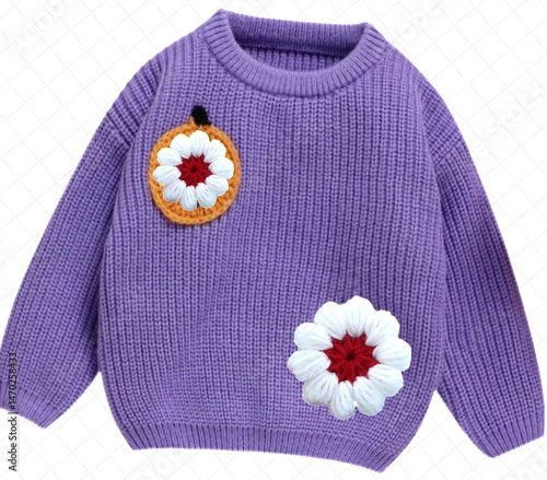 Girls Flower floral Knitted Full Sleeves Pullover Sweater with flower Design Patterns and Colorblock Knitwear Sweatshirt on Isolation pink Background Top-10 Everyday 