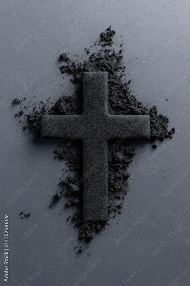 Penitential ashes cross symbolizes repentance and renewal at the start of Lent on Ash Wednesday