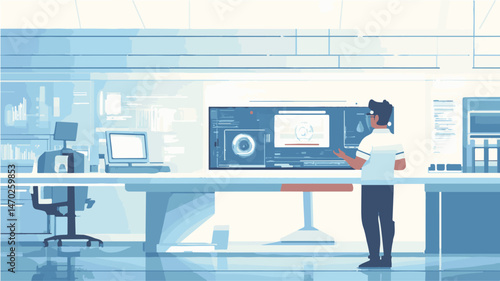 Scientist Analyzing Data At Futuristic Computer Workstation In A Research Laboratory