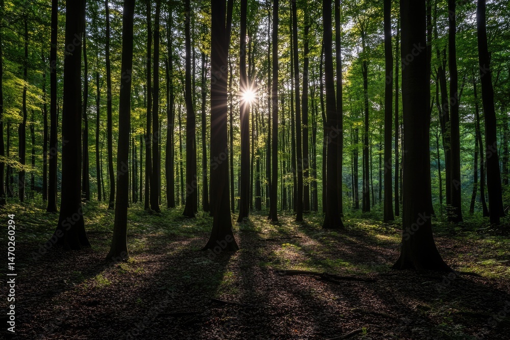 Obraz premium Sunlight through dense forest