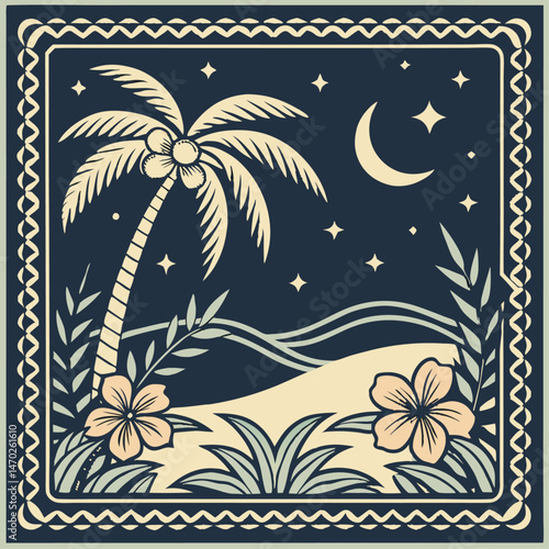 Symmetrical tropical textile, scarf design. 