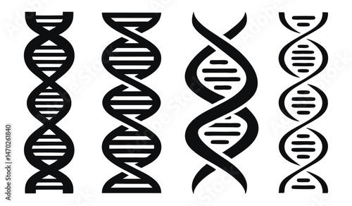 Monochrome DNA Strand Icons, Science & Biology Symbol Set, On White Background
