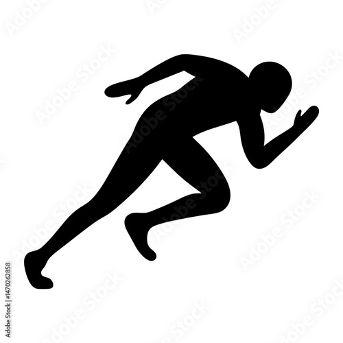 Black Silhouette of a Sprinter in Action on a White Background