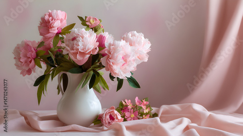 Wallpaper Mural Soft pink paper peonies in white vase on pastel backdrop Torontodigital.ca