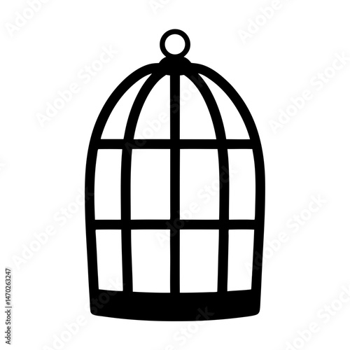 Simple yet stark black birdcage silhouette isolated on white background design