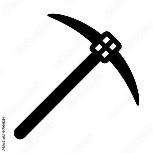 Black silhouette of a pickaxe on a white background for mining