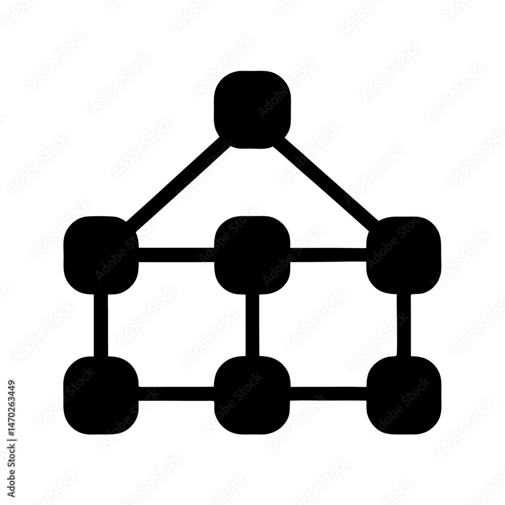 Abstract network with connected nodes in a hierarchical arrangement, representing data flow Abstract network with connected nodes in a hierarchical arrangement, representing data flow