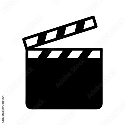 Simple black and white clapperboard icon representing film making and production