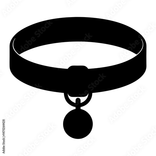A simple silhouette illustration of a pet collar with a hanging tag